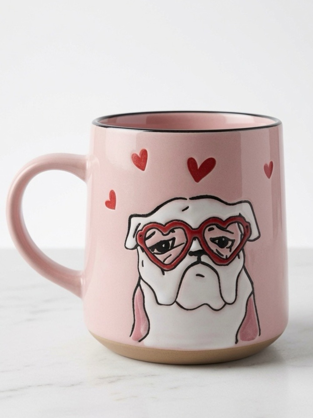 Spectrum Designz Pink Bulldog Mug Heart Glasses Valentine Red Inside